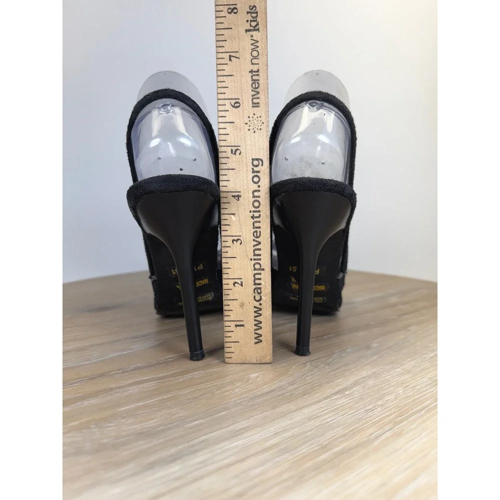 Unbranded Womens 7 Slingback Heels Black Bow Faux Suede Pointy Toe Stiletto